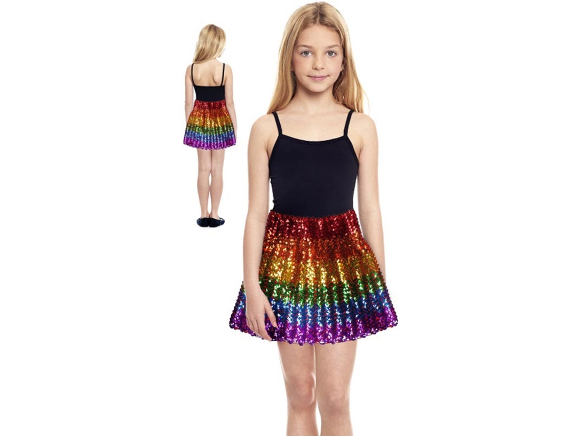 Mini saia de lantejoulas arco-íris para menina
