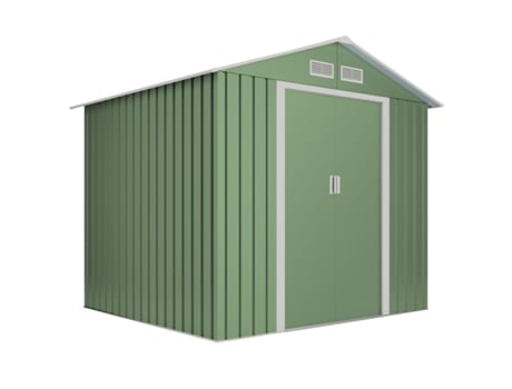 Abrigo de Metal WASABI Metálico Verde 5,27m² 261x202x202 cm 4 Grelhas Anti-Condensação Porta de Correr Dupla