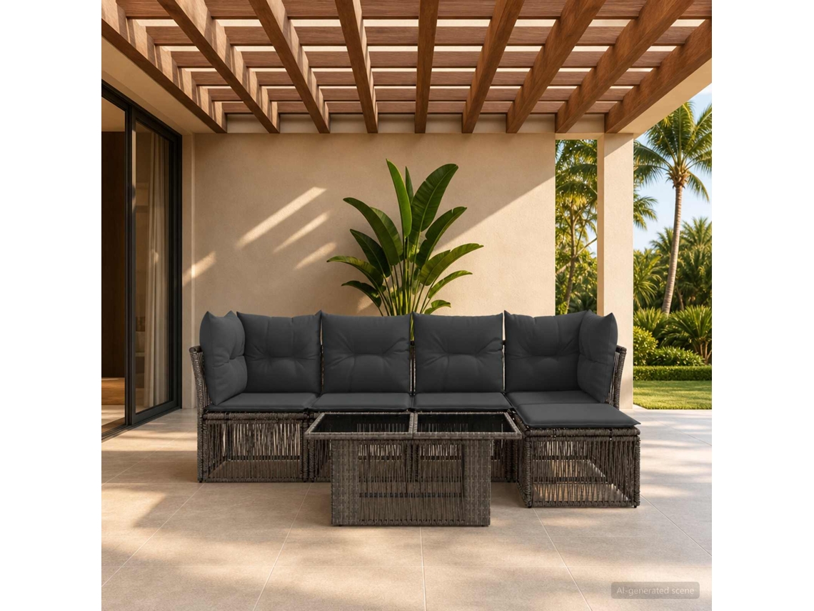 Vidaxl Conjunto De Sofá De Jardim 6 Unid. Cinzento Vime Pe