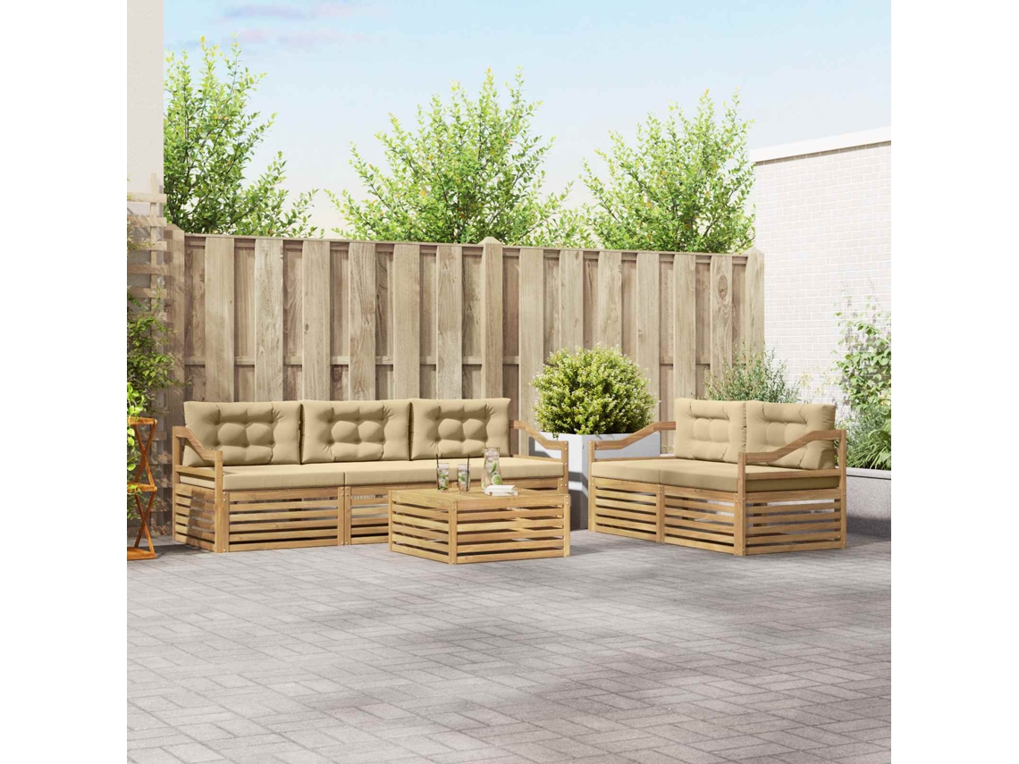 Vidaxl Conjunto De Sofás Para Exterior 6 Unid. Branco E Bege
