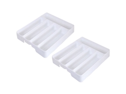 Slowmoose - 2 bandejas organizadoras de gavetas de cozinha, separadores para colheres e talheres, caixa de armazenamento definitiva, branca