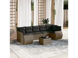 Vidaxl 8 Pcs Conjunto Sofás De Jardim C/ Almofadões Vime Pe Cinzento