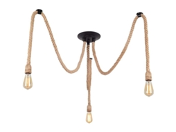 lustre Industrial Retro de Corda de Cana, 3 Luzes, Aplicação de Lâmpada Pendente, E27 S/MARCA