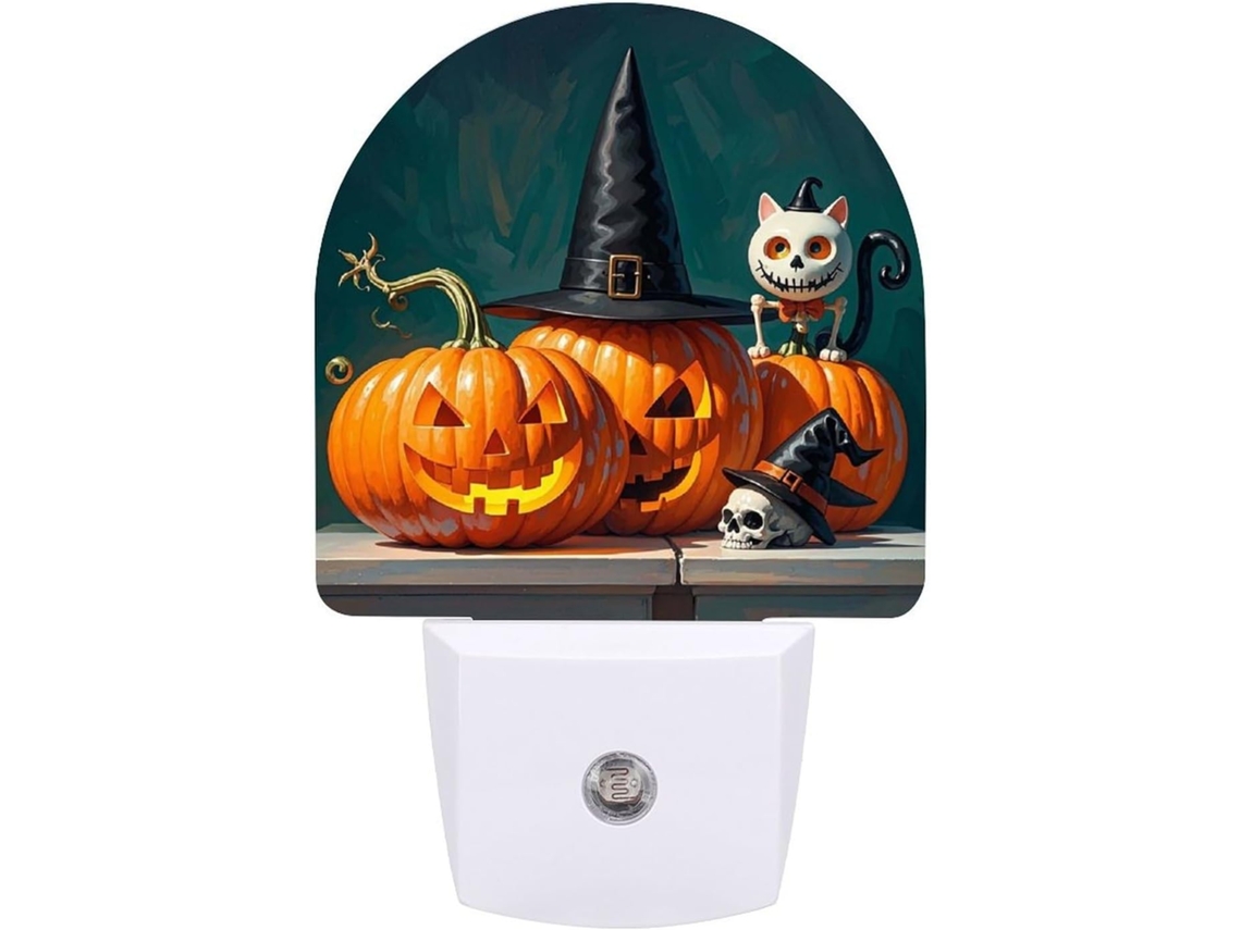 Luminária noturna semicircular com estampa de esqueleto de animal e sensor de LED, luz noturna suave em branco quente.