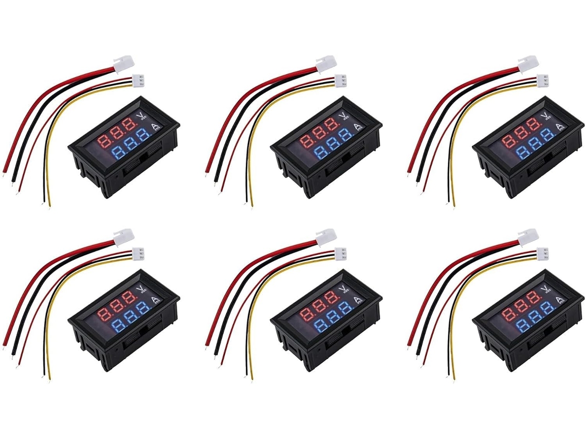 Amperímetro Digital Led Dc 0-100v 10a Display Duplo Em Vermelho E Azul