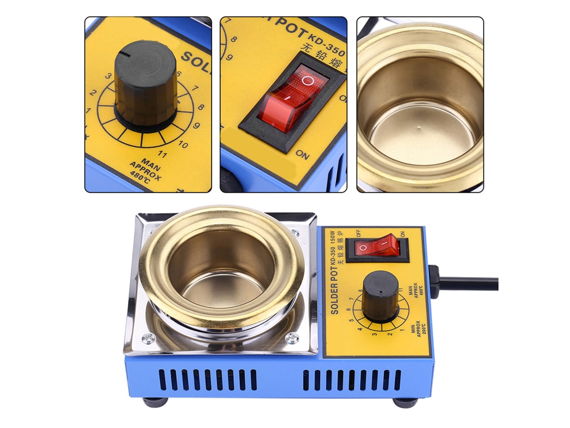 Pote de solda sem chumbo de 150 W com placa de titânio de 50 mm, 200-450 °C para soldagem e dessoldagem.
