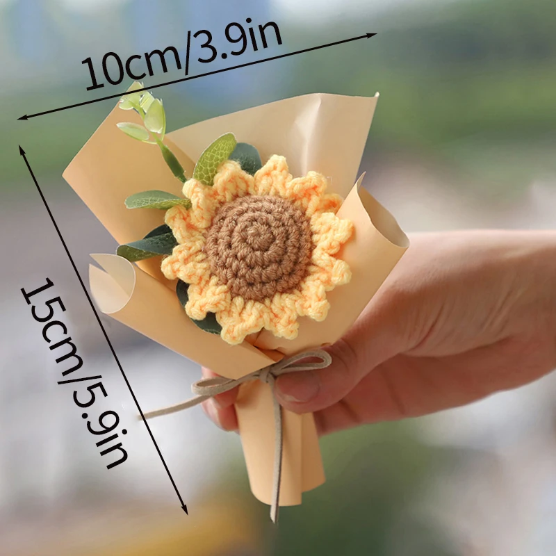 Buquês em Miniatura de Profiteroles de Crochê, Buquês Finalizados À Mão, Arranjos Florais Tricotados. MDUG