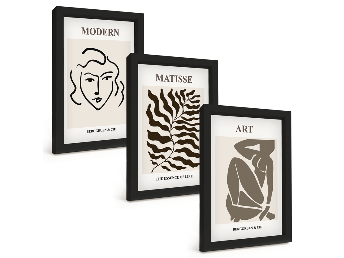 Um Conjunto De Imagens Decorativas Em Uma Molduragráficos, Linhas E Figuras Elegantes Moldura Preta Pinturas De Quarto Espelharte (3 Peças 20x30 Cm)