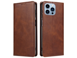 Capa Em Couro Pu, Magnético Para Apple Iphone 16 Pro Max - Castanho