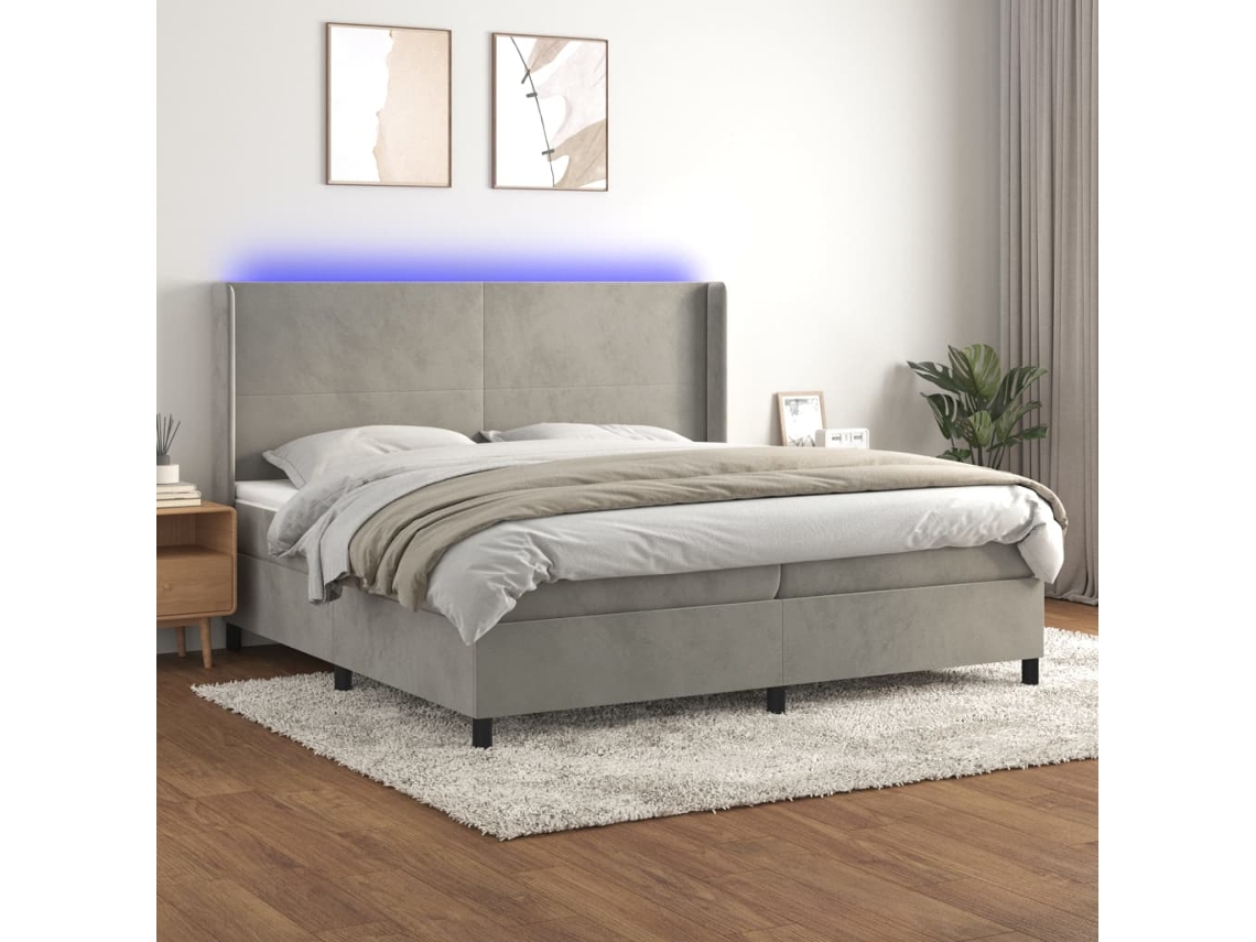 Vidaxl Cama Box Spring C/ Colchão/led 200x200 Cm Veludo Cinzento-claro