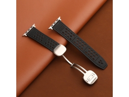 Pulseira Crazy Horse em couro preto para Apple Watch com data magnética Starlight, design Chuanzi com furos, Breathe