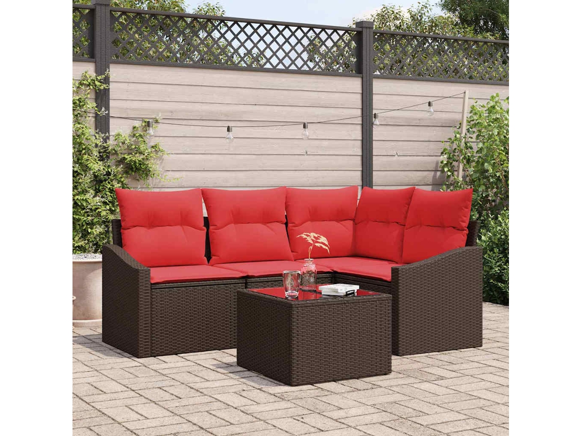Vidaxl Conjunto De Sofás 5 Unid. Castanho Vime Pe
