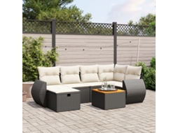 Vidaxl 7 Pcs Conjunto De Sofás P/ Jardim C/ Almofadões Vime Pe Preto