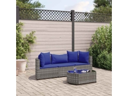 4 Pcs Conjunto Sofás De Jardim C/ Almofadões Vime Pe Cinza Dkd Home Decor