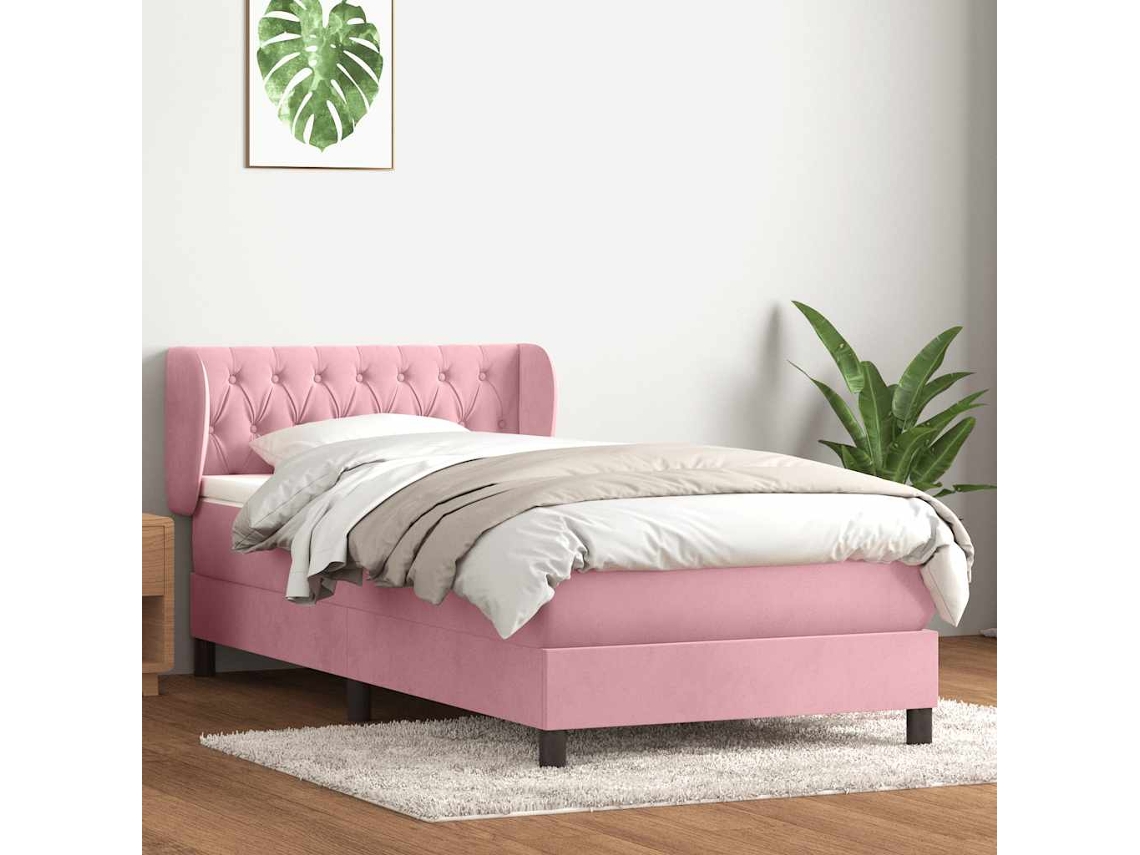 Vidaxl Cama Com Molas/colchão 80x220 Cm Veludo Rosa