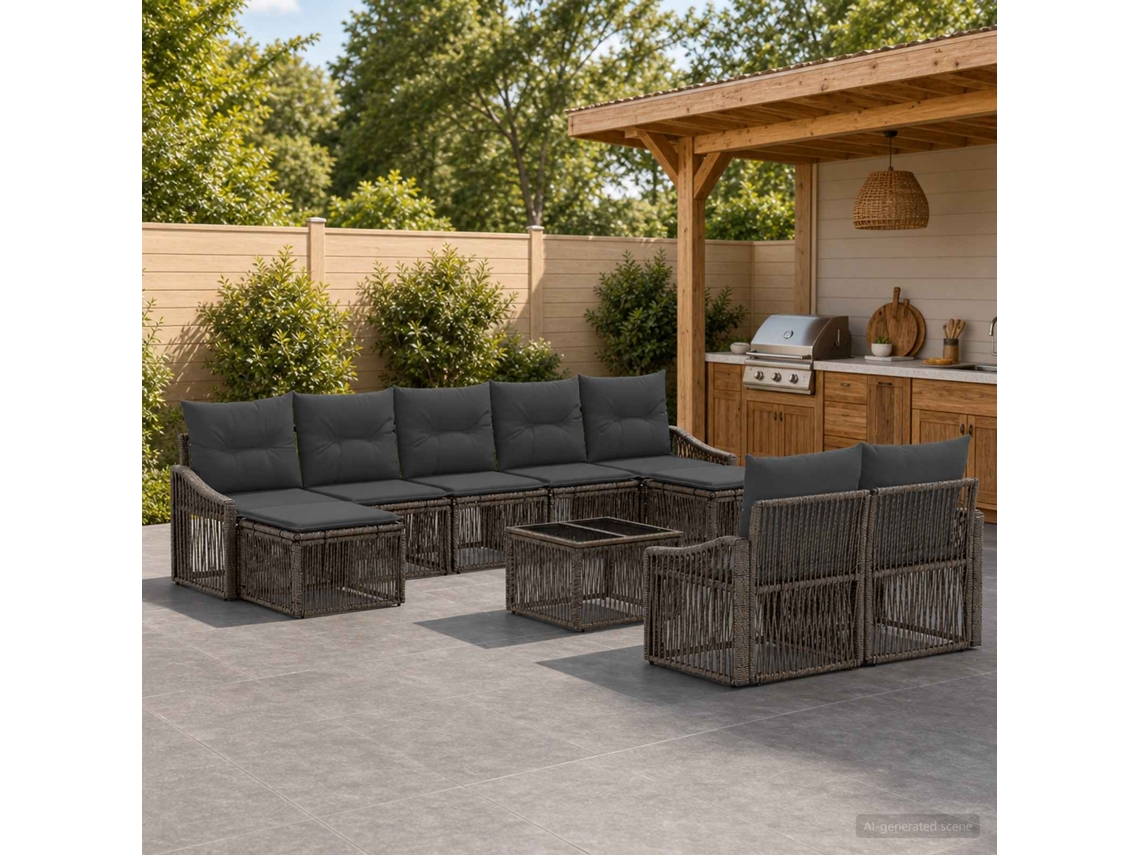 Vidaxl Conjunto De Sofá De Jardim 10 Unid. Cinzento Vime Pe