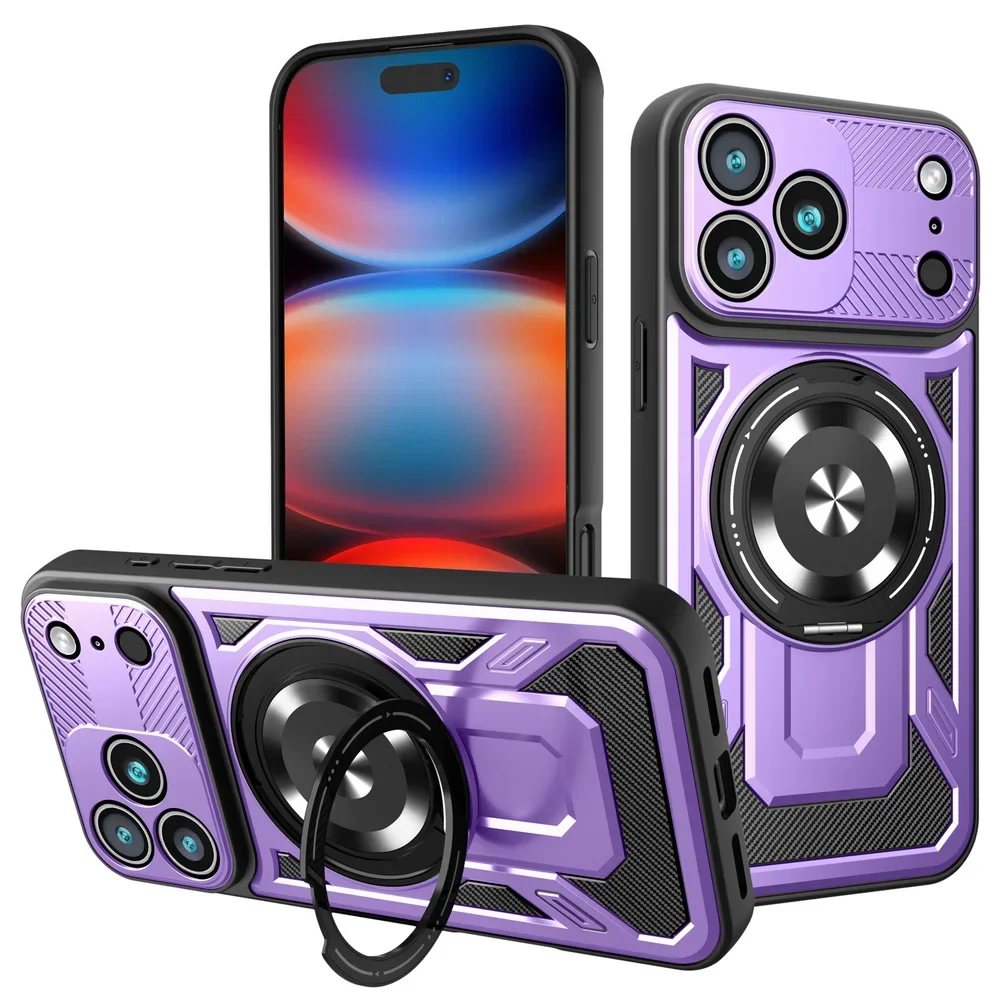 (roxo-claro, Iphone 17 Pro Max) Capa Com Anel De Metal Giratório 360° – Compatível Com Suporte Magnético Veicular E Resistente A Impactos