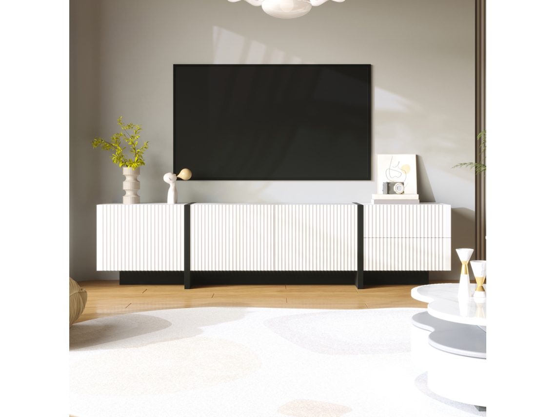 Móvel de TV Vintage Madeira 1 Gaveta 2 Portas, Design Único, para Tvs Grandes 150x35x44 cm KOMHTOM