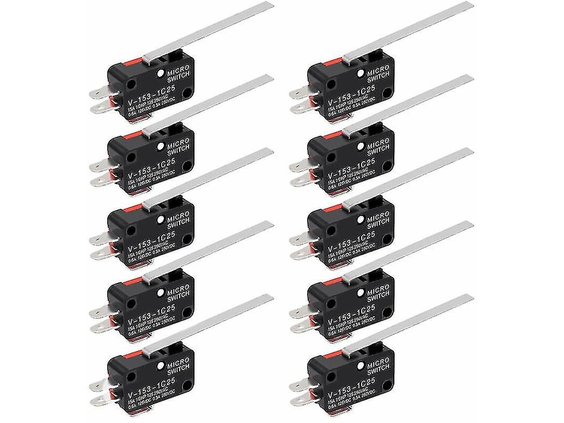 Rebe 10interruptores Micro Limitador de Palanca Bisagra Spdt 1no 1nc Momentáneo 3 Pines 15a 250v para Equipos Electrónicos Y Máquinas Automáticas