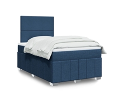 Vidaxl Cama Boxspring Com Colchão 120x190 Cm Tecido Azul