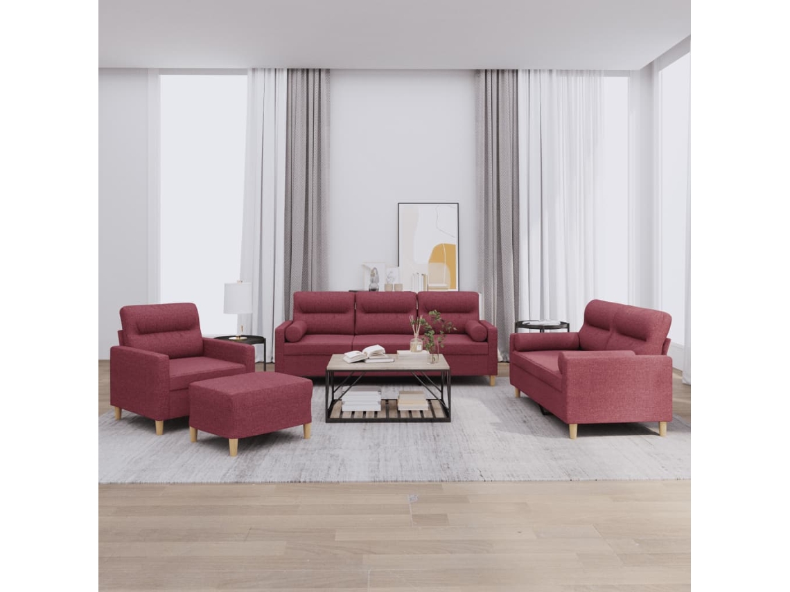 Vidaxl 4 Pcs Conjunto De Sofás Com Almofadas Tecido Vermelho-tinto