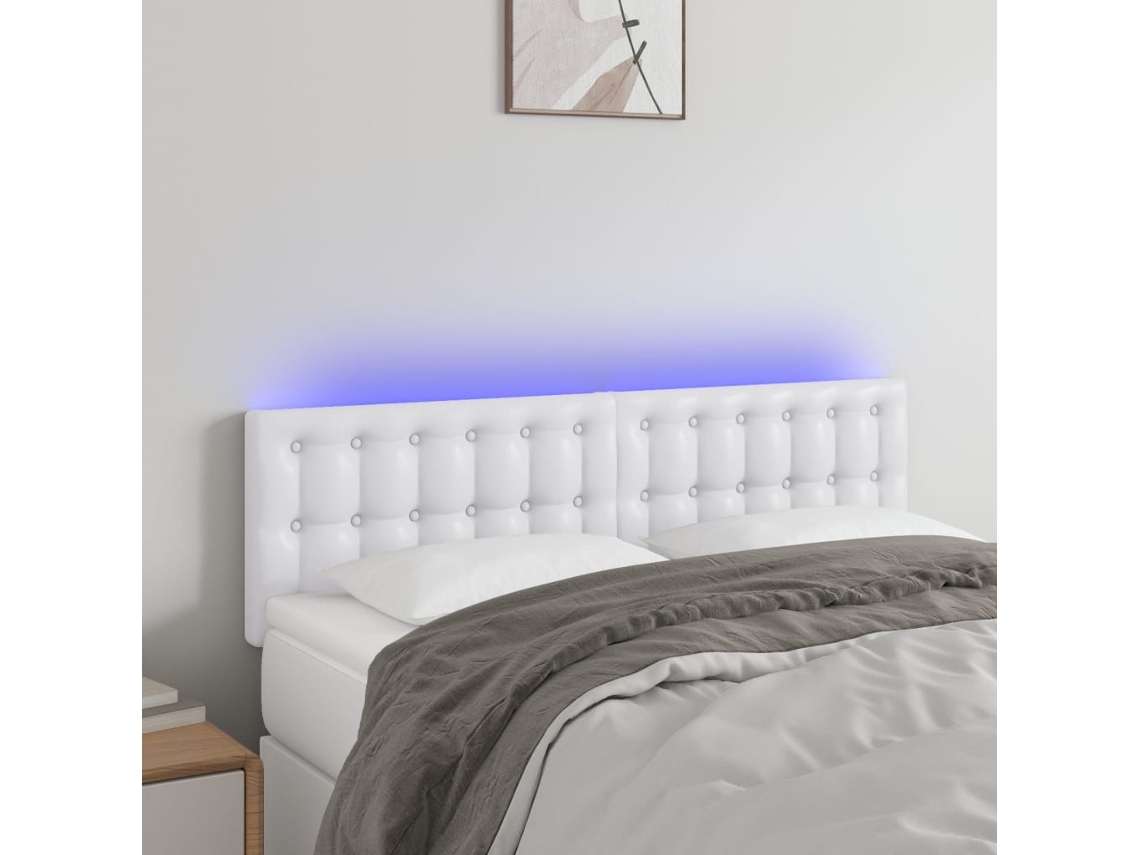 Cabeceira De Cama C/ Led Couro Artificial 144x5x78/88 Cm Branco Lovely Home