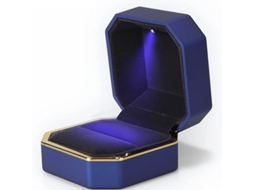2026-caja De Anillo De Lujo Linjou Con Luz Led, Estuche De Terciopelo Azul Para Boda Y Regalo