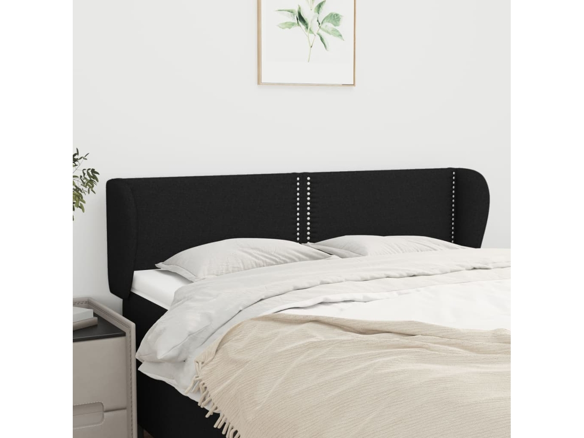 Vidaxl Cabeceira De Cama C/ Abas Tecido 147x23x78/88 Cm Preto