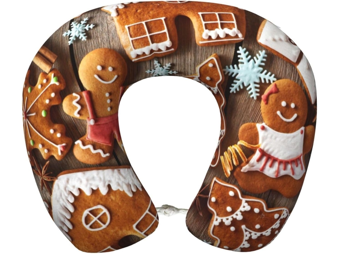 Travesseiro de Viag Espuma Viscoelástica com Formato Biscoito Gengibre Suporte para o Pescoço 100 % Poliéster