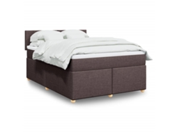 Cama Com Molas/colchão 140x190 Cm Tecido Castanho-escuro