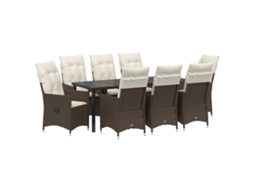 Conjunto 9 Conjunto De Jantar Para Jardim Vidaxl Castanho Vime Pe (200 X 80 X 73 Cm)