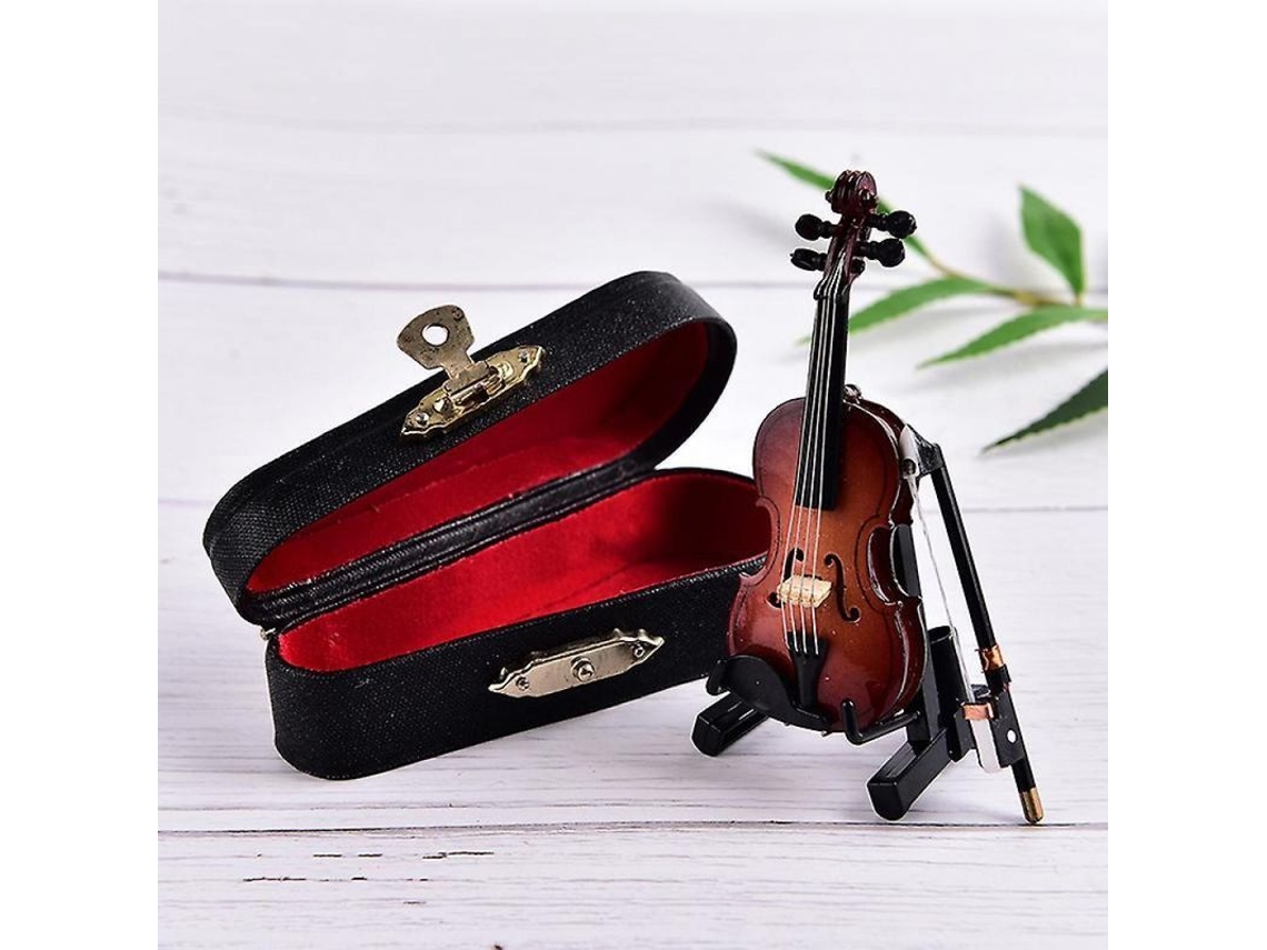 Miniatura de Violino em Madeira com Suporte e Capa - Coleção de Instrumentos Musicais Decorativos - 1 Peça - Preto