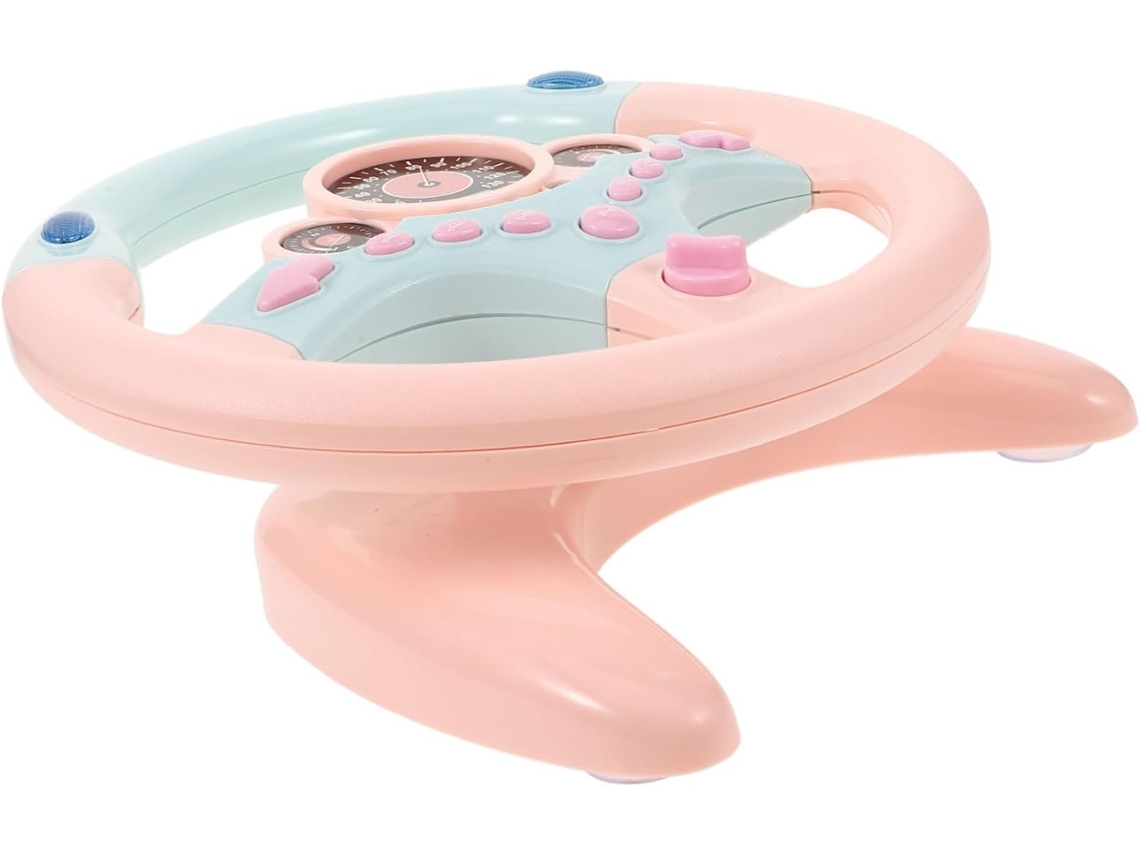 Volante De Brinquedo Para Meninos E Meninas, Com Música Integrada, Ampla Rotação, Simulação De Carro, Assento Para Passageiro E Base Rosa.
