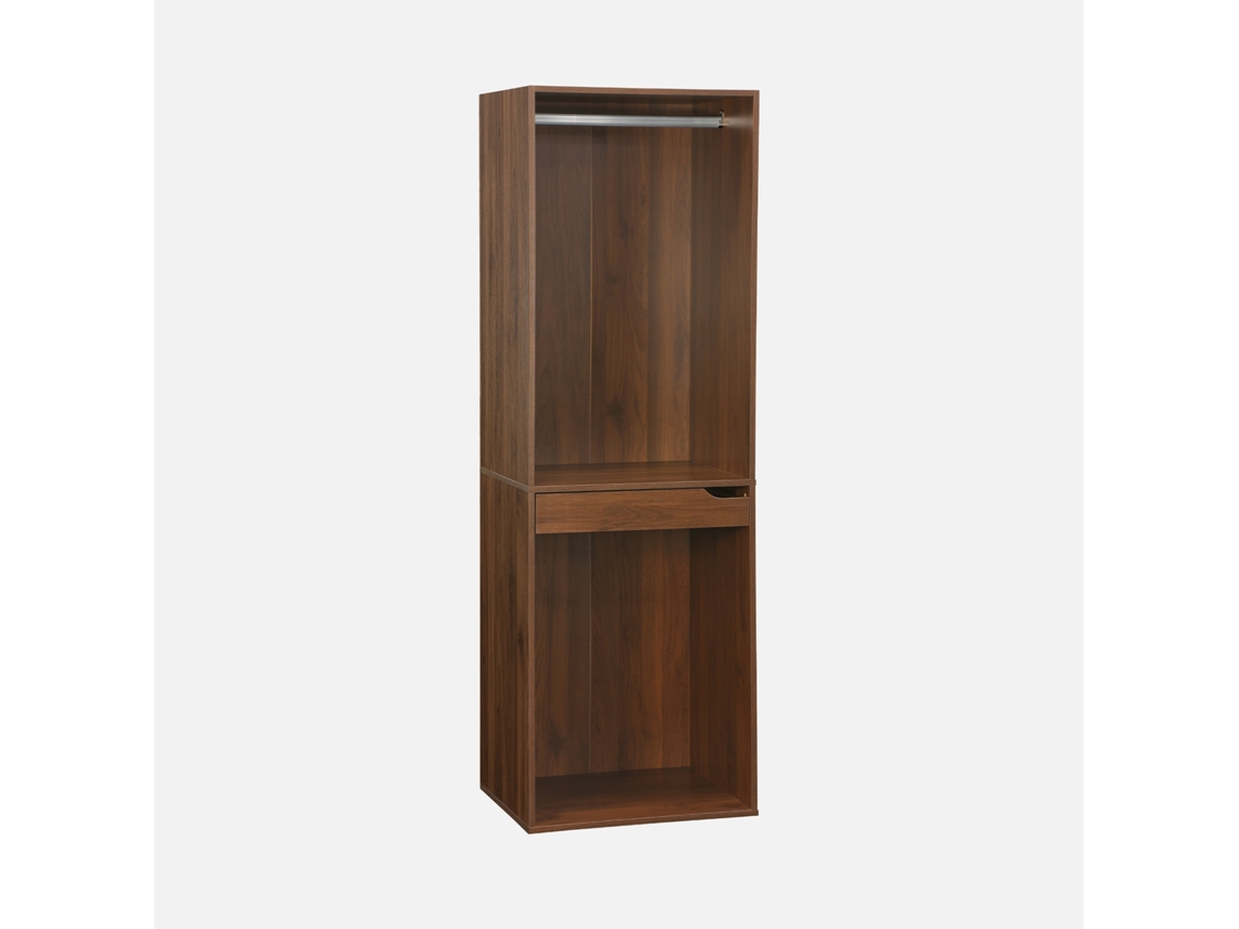 Módulo De Closet Com Acabamento Em Madeira, Varão E Porta-calças, Madeira De Nogueira