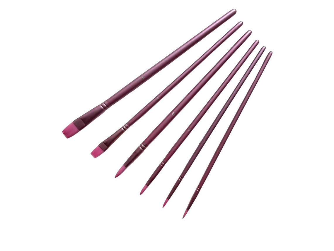 Conjunto De 6 Pincéis De Nylon De Peça Única Com Cabos De Madeira Para Pintura Em Aquarela E Óleo.