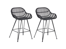 Conjunto De 2 Bancos De Bar Beliani Terrell De Rattan Preto 54x57x94