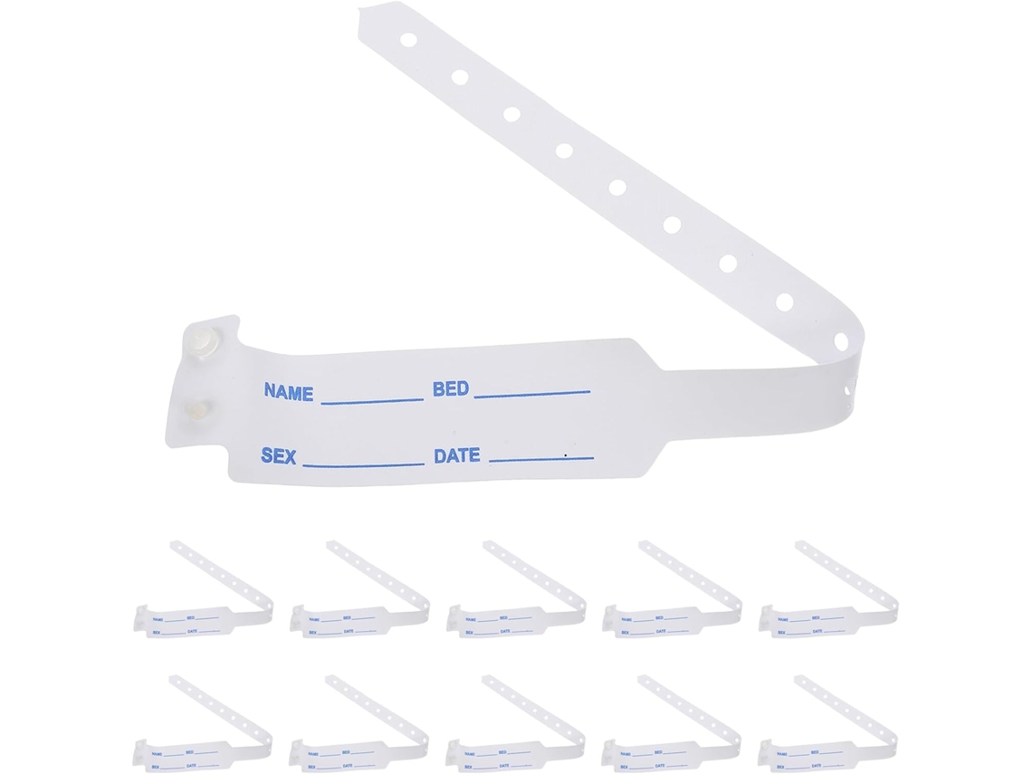Pulseira de identificação médica ajustável em PVC, pacote com 100 unidades.