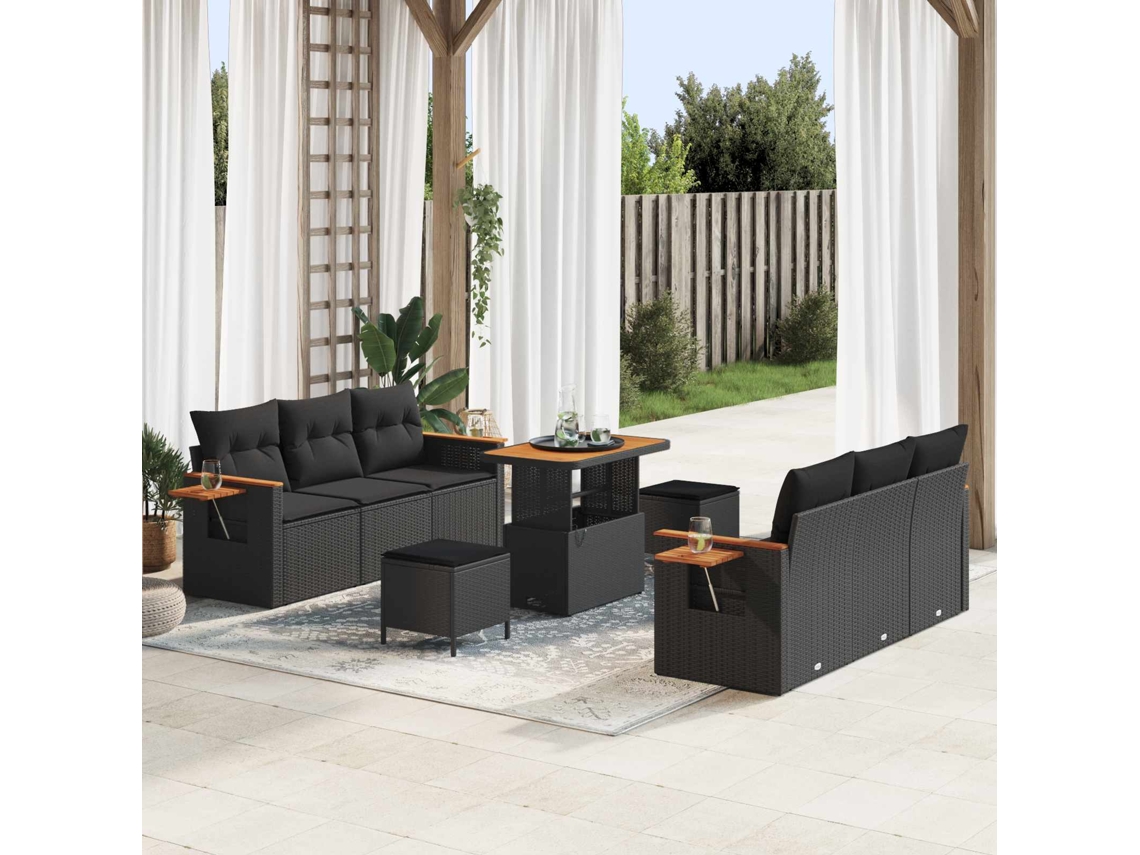 Vidaxl Conjunto De Sofá De Jardim 9 Unid. Preto Vime Pe