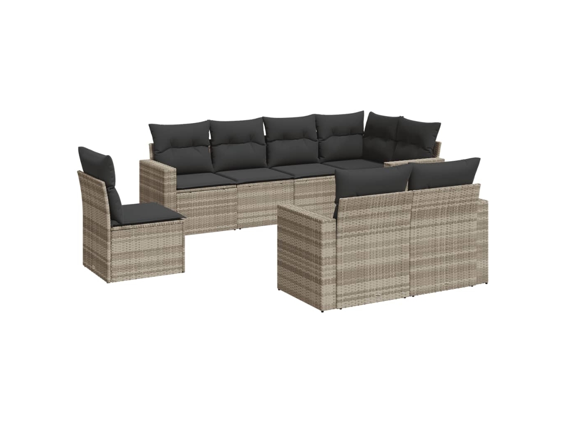 Maison Exclusive - 8 Pcs Conj. Sofás Jardim C/ Almofadões Vime Pe Cinzento-claro