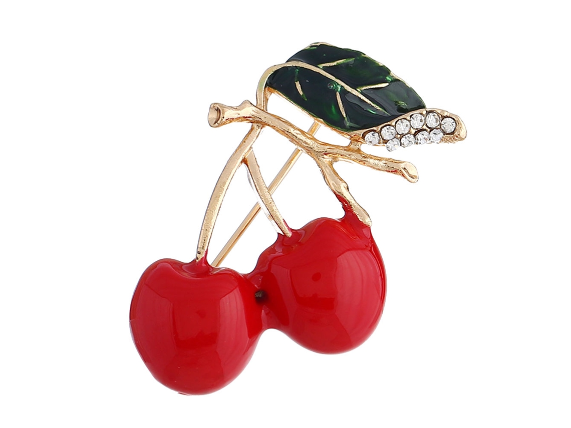 Broche De Ligação Strass Forma De Cereja Decoração Presente