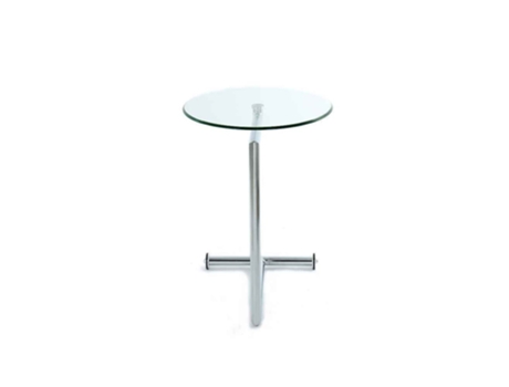 Mesa lateral de vidro com pés cromados modelo RODES SCHULLER