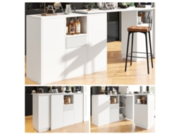 Mesa de Bar Giratória Design Moderno com Armazenamento Aberto e Superfície em Mármore Branco MOBRIO (210x30x100,9 cm)