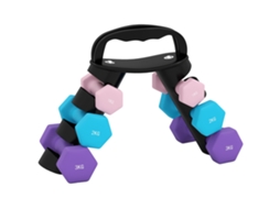 Conjunto de 6 pesos de 12 kg com suporte, kettlebell, metal e PP, claro e roxo, 2x1, 2x2, 2x3 kg | S/MARCA