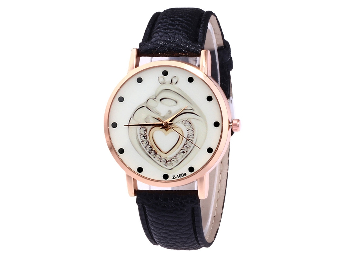 Relógio de pulso de quartzo elegante com pulseira de couro para homens e mulheres (preto)