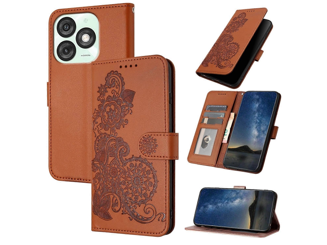 Capa De Celular De Couro Com Estampa De Flor De Datura