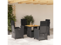 5 Pcs Conjunto De Jantar P/ Jardim C/ Almofadões Vime Pe Preto Dkd Home Decor