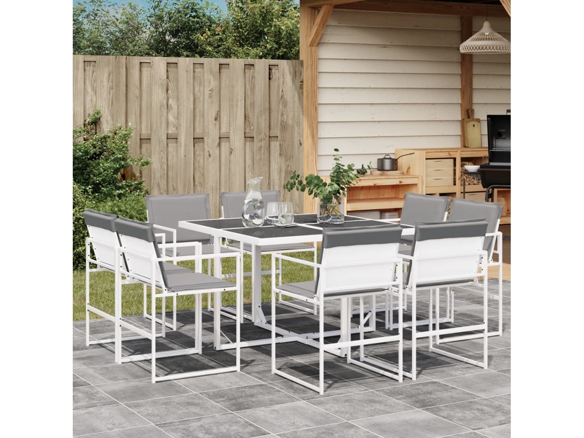 9 Pcs Conj. De Jantar P/ Jardim C/ Almofadões Textilene Branco Dkd Home Decor