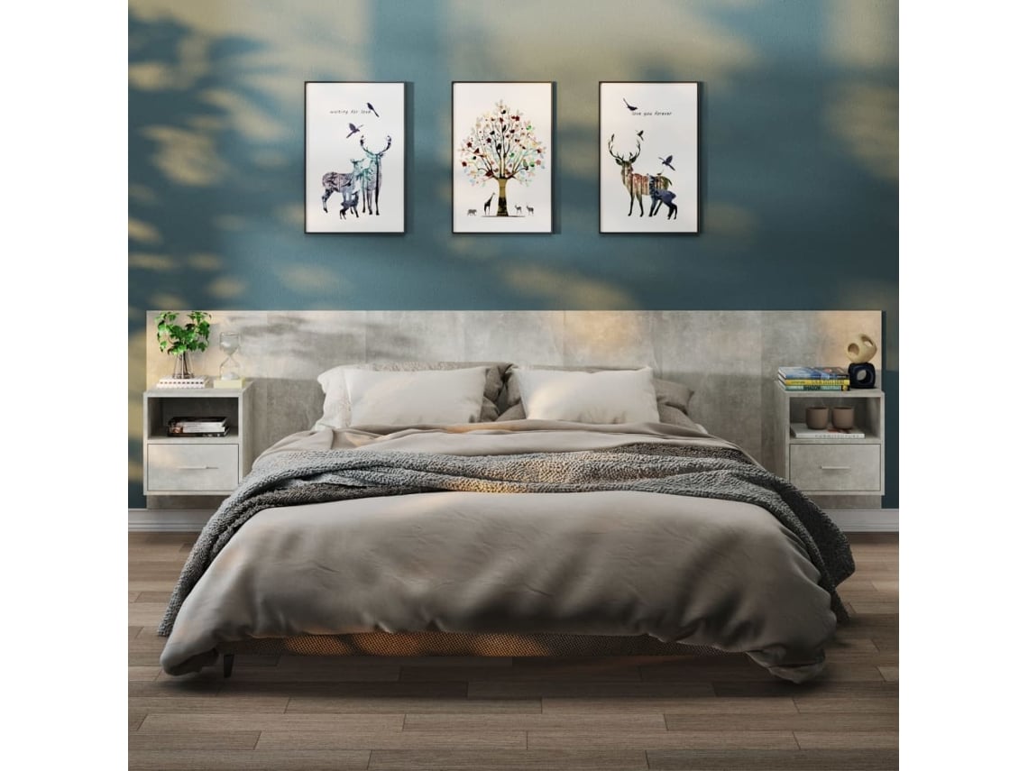 Vidaxl Mesas De Cabeceira Montagem Na Parede 2 Pcs Cinzento Cimento