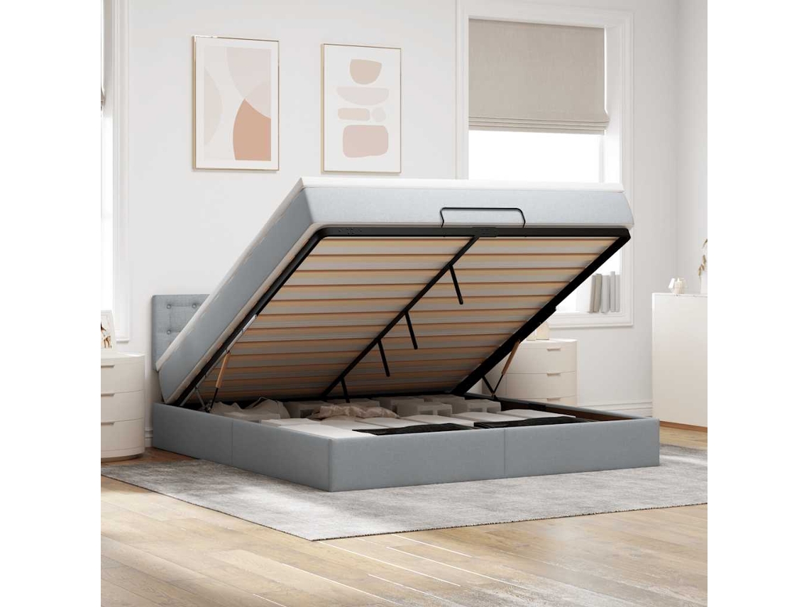 Vidaxl Estrutura De Cama Otomana Com Colchão 180x200 Cm Cinzento Claro