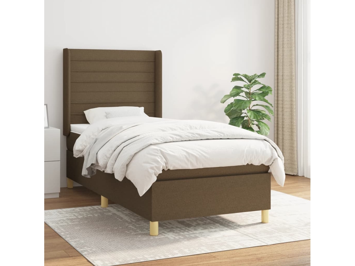 Vidaxl Cama Com Molas/colchão 100x200 Cm Tecido Castanho-escuro